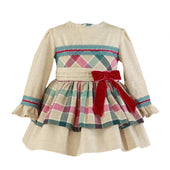 Miranda Girls Beige, Pink and Turquoise Tartan Dress